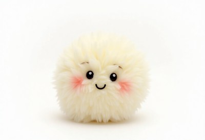 Fluffy character with a cheerful smile on white
