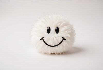 Soft plush ball with a smiling face on a neutral background