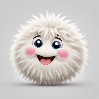 Cute fluffy character with a big smile and bright eyes