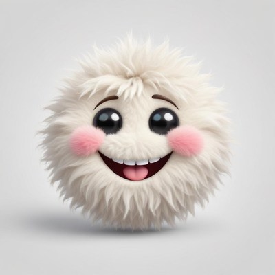 Cute fluffy character with a smiling face and big eyes