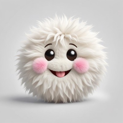 Fluffy white cartoon animal smiling