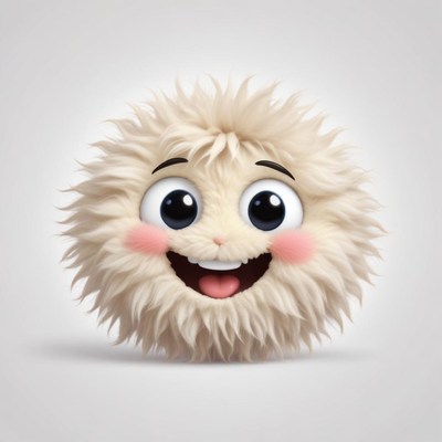 Happy fluffy character with big eyes and smile