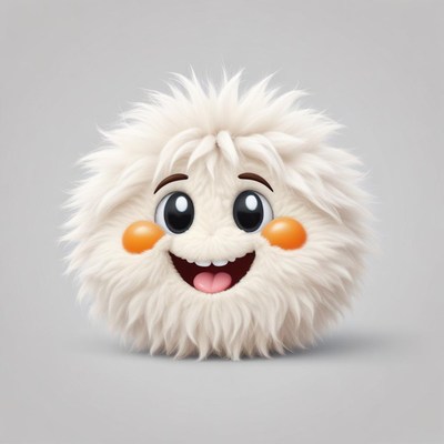 Cute fluffy character with joyful expression and bright eyes