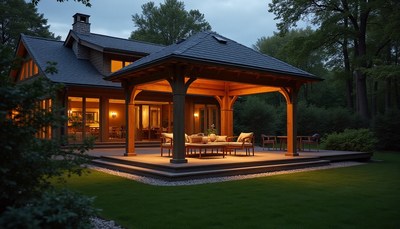 Cozy evening gathering on a beautifully lit patio