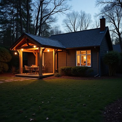Cozy evening at a charming house with outdoor seating