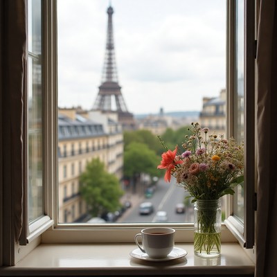 Enjoying coffee with a view of the eiffel tower in paris