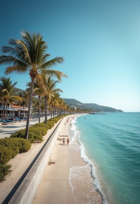 Scenic beachfront promenade by the ocean on a sunny day
