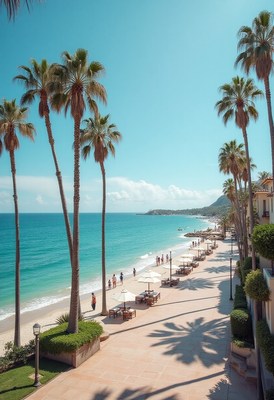Relaxing beachside promenade in sunny coastal destination