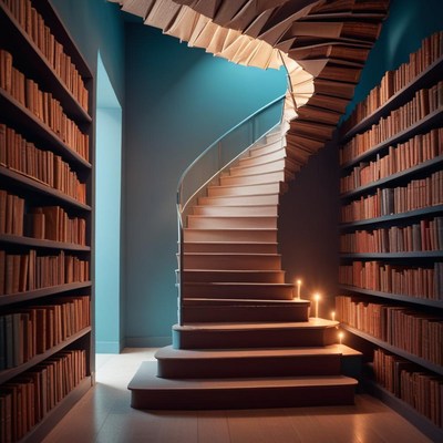 Cozy library with a spiral staircase and bookshelves