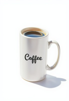 Coffee mug filled with fresh brew on a white background
