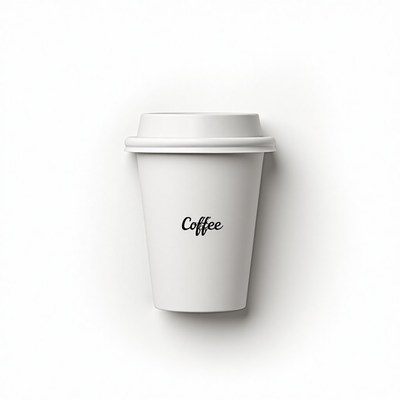 White coffee cup on a plain background displaying coffee