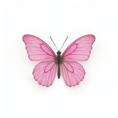 Rare pink butterfly resting on a white background