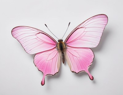 Beautiful pink butterfly resting on a light surface