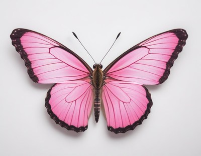 Pink butterfly on a light backdrop shows its wings