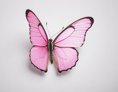 Colorful pink butterfly resting on light surface