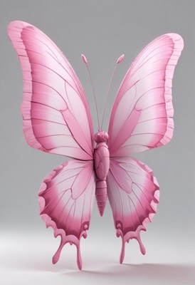 Beautiful pink butterfly sculpture on a neutral background