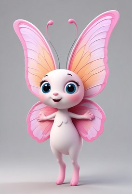 Charming pink butterfly character with large wings