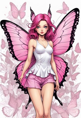 Fantasy butterfly character in vibrant pink colors