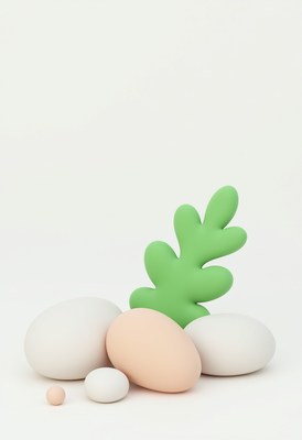 Modern decorative composition with pebbles and plant shape