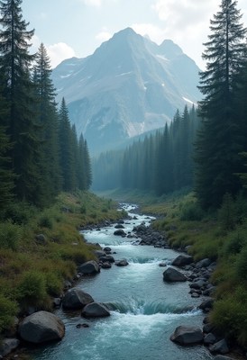 Morning light on a forest river