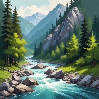 Breathtaking river flows through mountain landscape