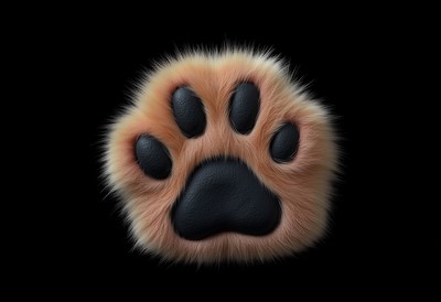 Close-up of a realistic animal paw print on black background