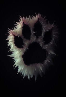 Detailed view of a fluffy animal paw against a dark backdrop