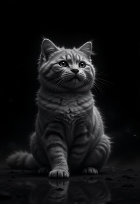 Cat sitting in low light with striking features