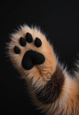 Paw of a furry animal against a dark background