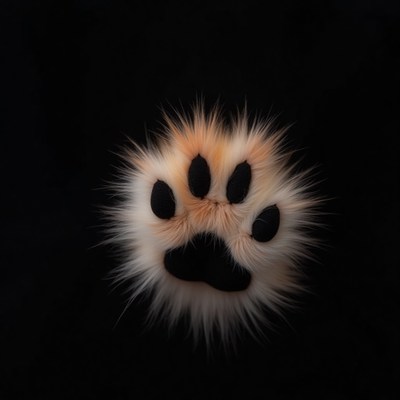 Cat paw print with soft fur on a black background