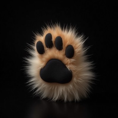 Cute fluffy paw print on a black background