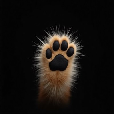 Paw print of a furry animal against dark background