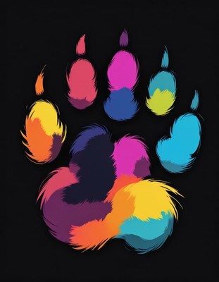Colorful bear paw print on dark background