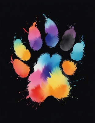 Colorful paw print design on black background