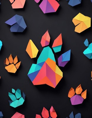 Colorful geometric animal paws on a dark background