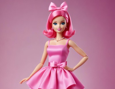 Bright pink doll dressed elegantly in stylish attire