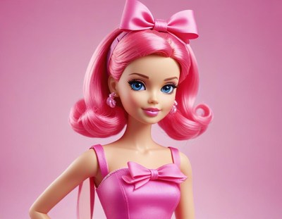 Bright pink doll with stylish hairstyle and dress