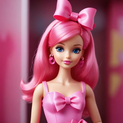 Bright pink doll with elegant accessories and hairstyle