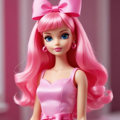 Doll with pink hair and bow showcases vibrant style
