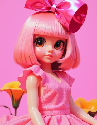Pink-haired doll on a bright background