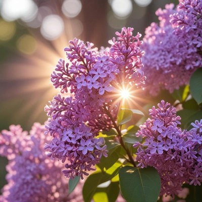 Lilac blossoms bloom under soft sunlight in spring afternoon