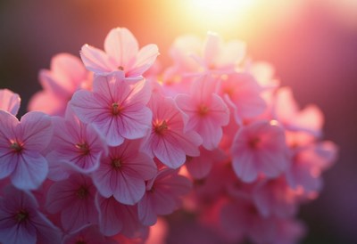 Cherry blossoms bloom beautifully at sunset