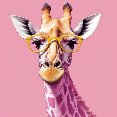 Giraffe with stylish glasses against a pink background