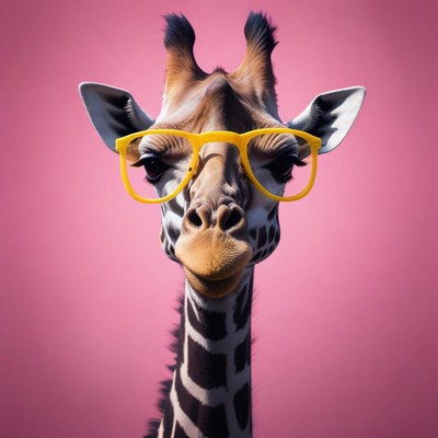 Giraffe wearing glasses in a playful setting