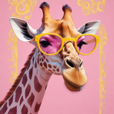 Giraffe wearing stylish glasses in a vibrant setting