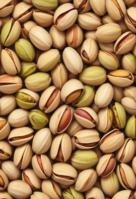 Pistachios displayed in various shades and textures