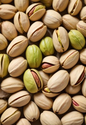 Pistachios gathered on a wooden surface for snacking