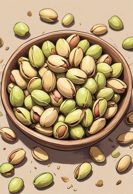 Delicious pistachios served in a wooden bowl at home