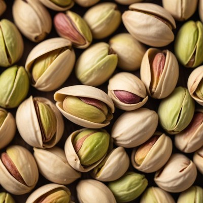 Fresh pistachios scattered on a surface for tasting