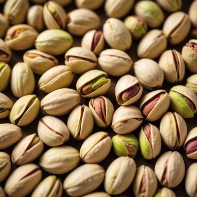 Pistachio nuts arranged in a single layer for display